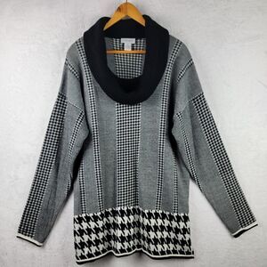 Carmen Sweater Size XL Cowl Neck Pullover Long Sleeve Black White Design Career
